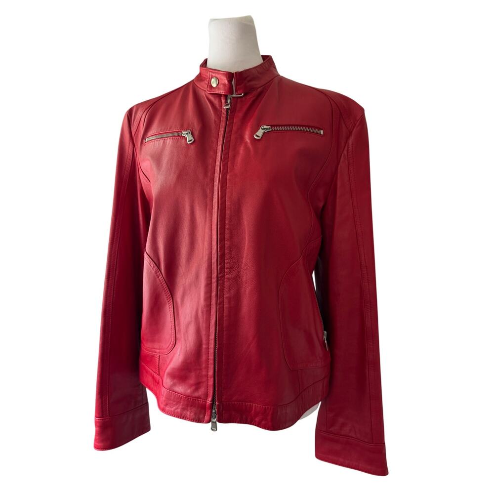 Vintage ‘90s A. Raspini Firenze Red Genuine Leather Full Zip Moto Jacket